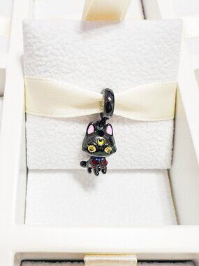 925 Sterling Silver Luna Cat Sailor Moon Dangle Charm Fits Pandora Bracelets